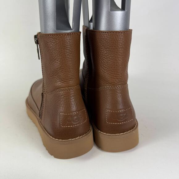 UGG Deconstructed Mini Zip Winter Boots Womens 8 Chestnut Leather High Top Shoes - Picture 7 of 9